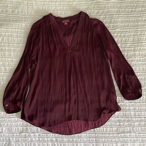 Women’s Long Sleeve V-Neck Blouse in Dark Plum - Medium